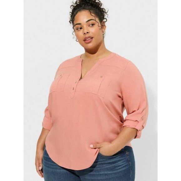 Torrid Harper Pink Tab Sleeves V-Neck Women's Blouse Size 5x - Picture 9 of 9